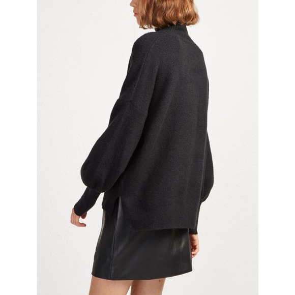French Connection Orla Balloon Sleeve Turtleneck Wool Sweater - Black SZ L - Picture 2 of 11